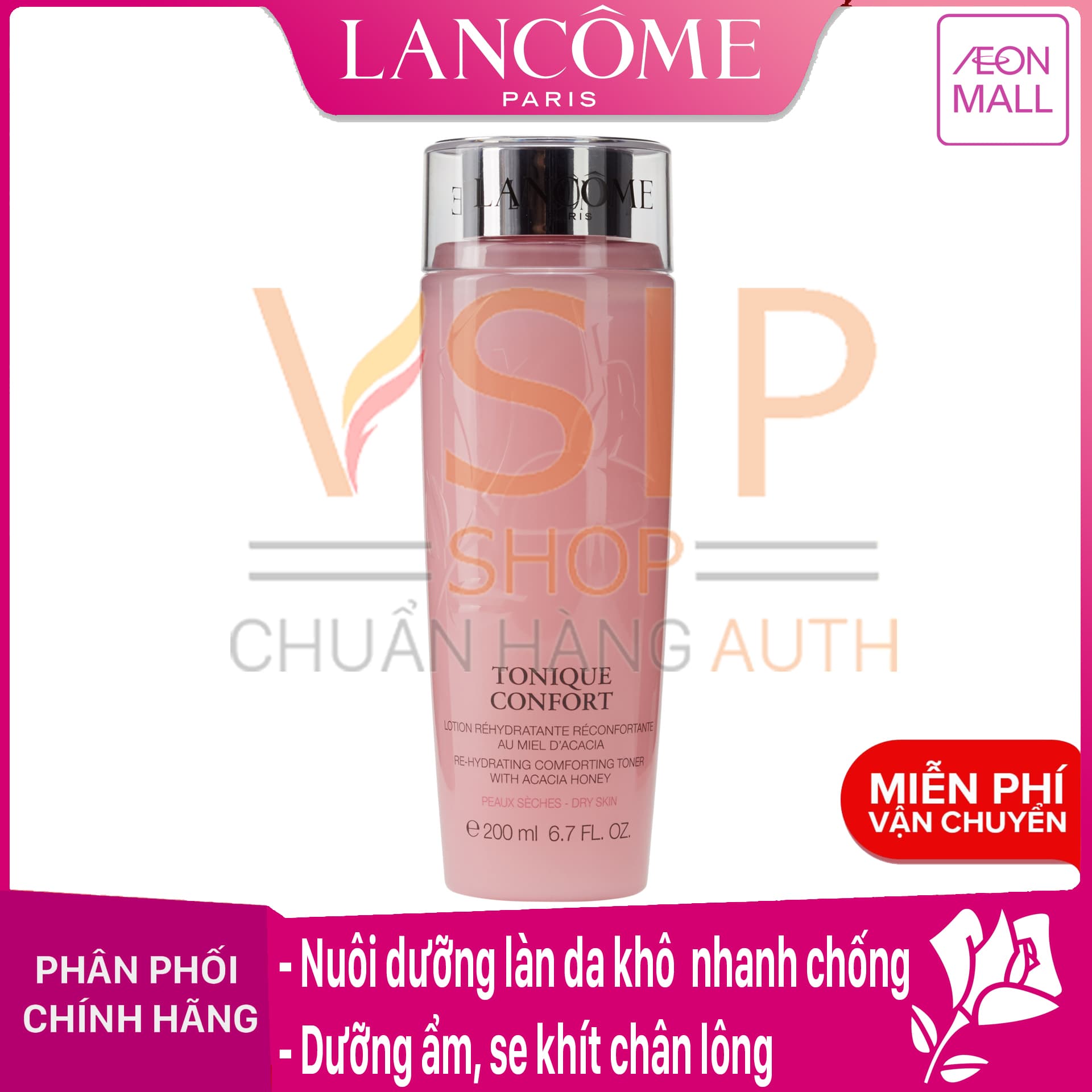 Nước hoa hồng dành cho da khô và da hỗn hợp thiên khô Lancome Tonique Confort Toner 200ml