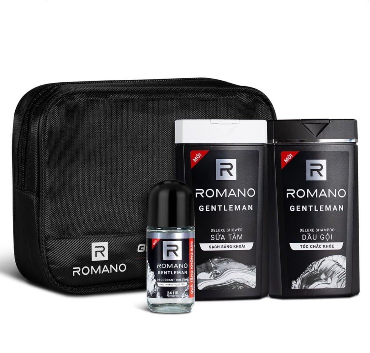 [HCM]Sét Quà Tặng Dành cho Nam. 1 Dầu Gội Romano 150gram 1Lăn Khử Mùi  Romano 25ml  1 Sữa tắm Romano 150gram- Tặng Túi Đựng Mỹ Phẩm Romanio