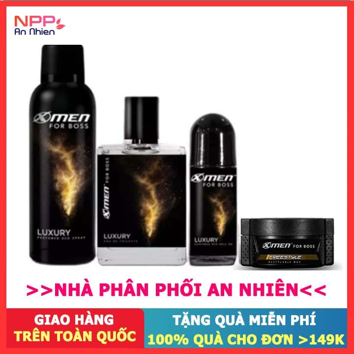 Combo khử mùi nước hoa và Wax vuốt tóc X-men for boss Luxury (150g+49ml+50ml+70g)- NPP AN NHIÊN