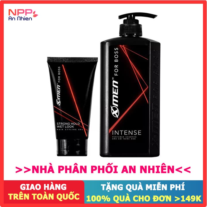 Combo Dầu gội nước hoa X-Men for Boss Intense 650g + Keo vuốt tóc Wet Look 150g- NPP AN NHIÊN