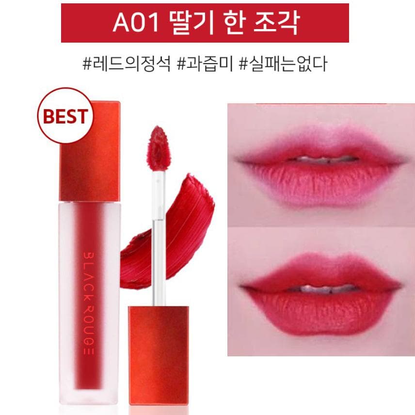 Son kem siêu lì Black Rouge Air Fit Velvet Tint 3.5ml (A01: Strawberry Red - Đỏ tươi)