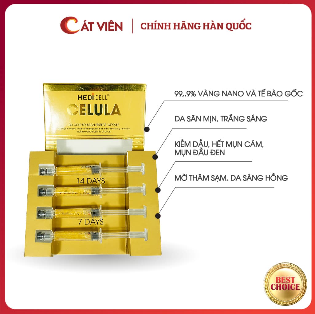 Serum tế bào gốc trẻ hóa trắng da Celula 24k Medicell dưỡng ẩm căng bóng da se khít lỗ chân lông