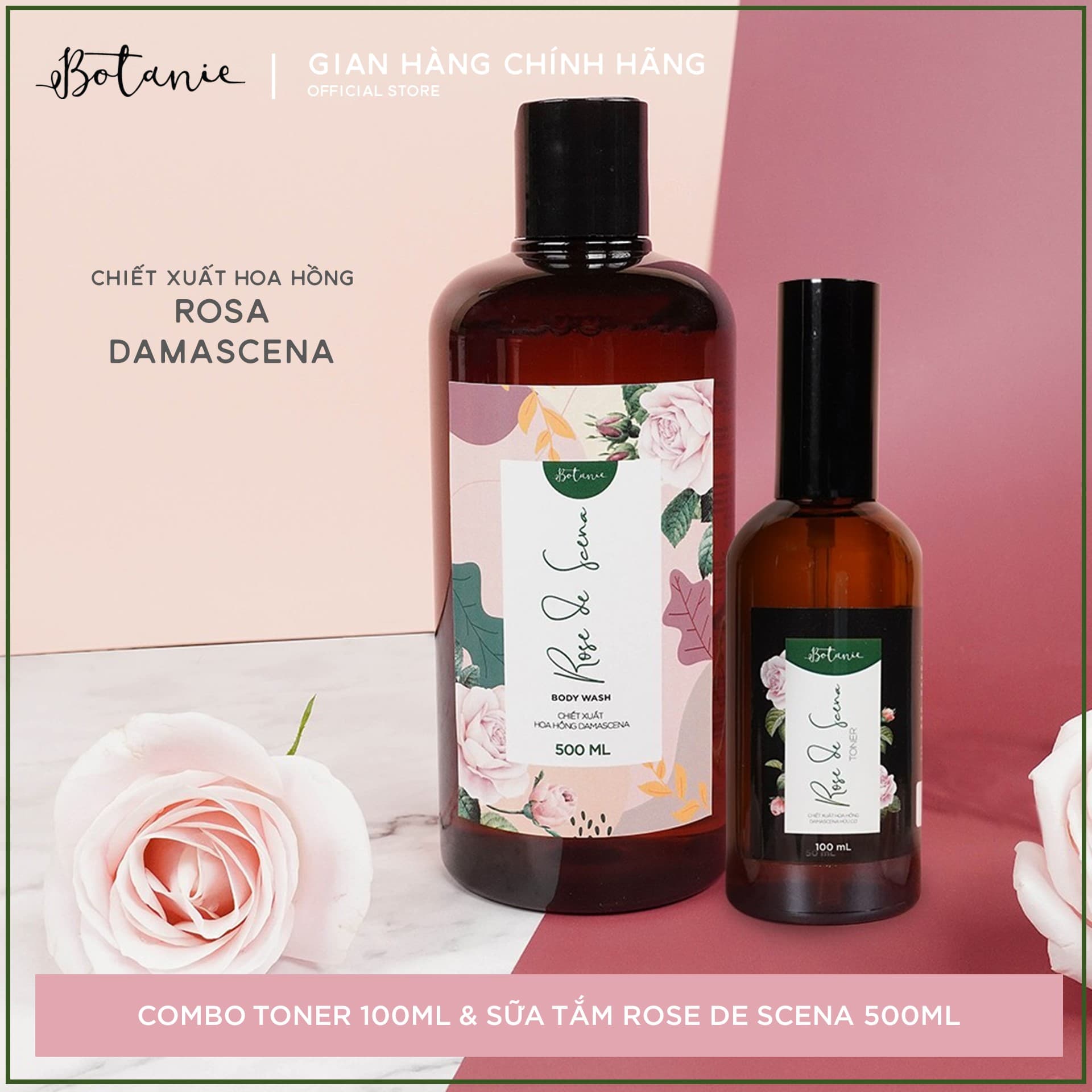 [HCM]Combo sữa tắm và nước hoa hồng dưỡng ẩm cân bằng da 500ml và 100ml