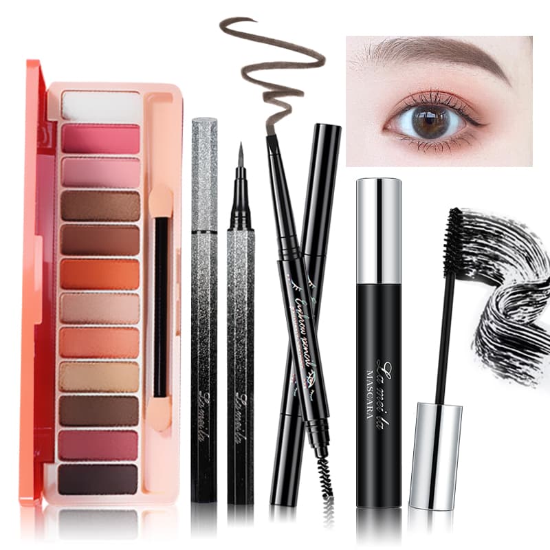 [HCM]【Urbeauty Mall】Bộ trang điểm mắt 4 món LAMEILA trẻ trung cuốn hút bộ makeup mắt set trang điểm Phấn mắt 12 ô + Chì kẻ mày + Bút dạ kẻ mắt + Mascara