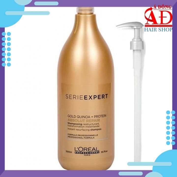 Dầu gội LORÉAL Gold Quinoa + Protein Absolut Repair  cho tóc hư tổn Instant resurfacing shampoo 1500ml