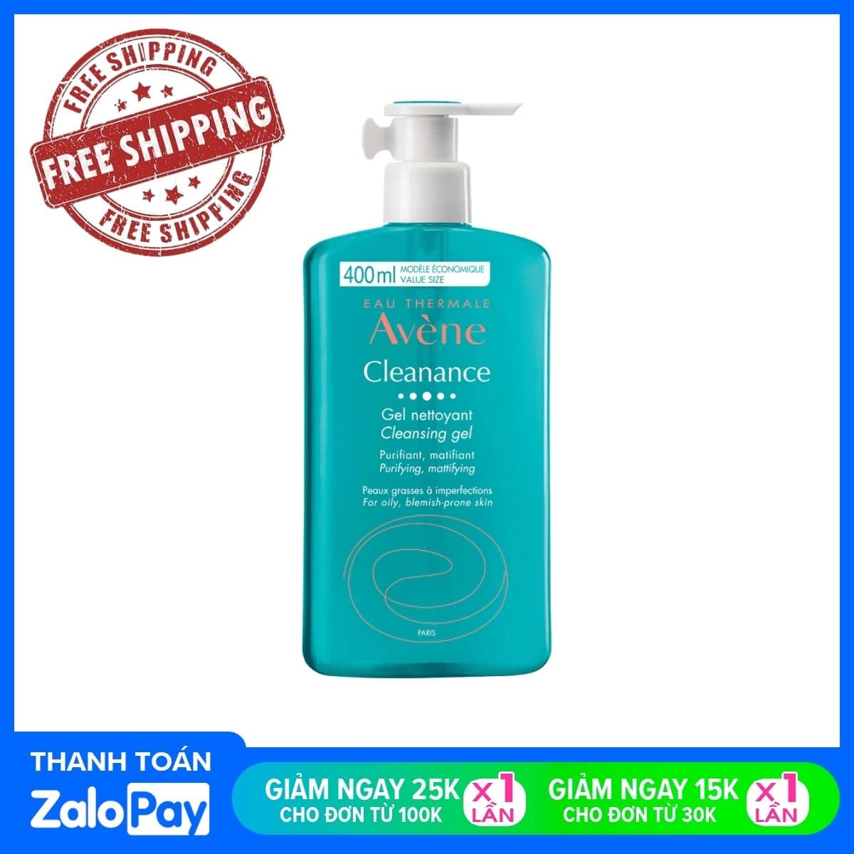 [HCM]Sữa Rửa Mặt Dạng Gel Dành Cho Da Dầu Mụn Avene Cleansing Gel 400ml