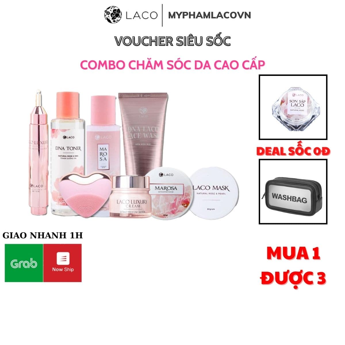 Combo Chăm Sóc Da Cao Cấp ( Máy Rửa Mặt Laco Luxury + Trọn bộ Marosa + Dưỡng Ngày Đêm )