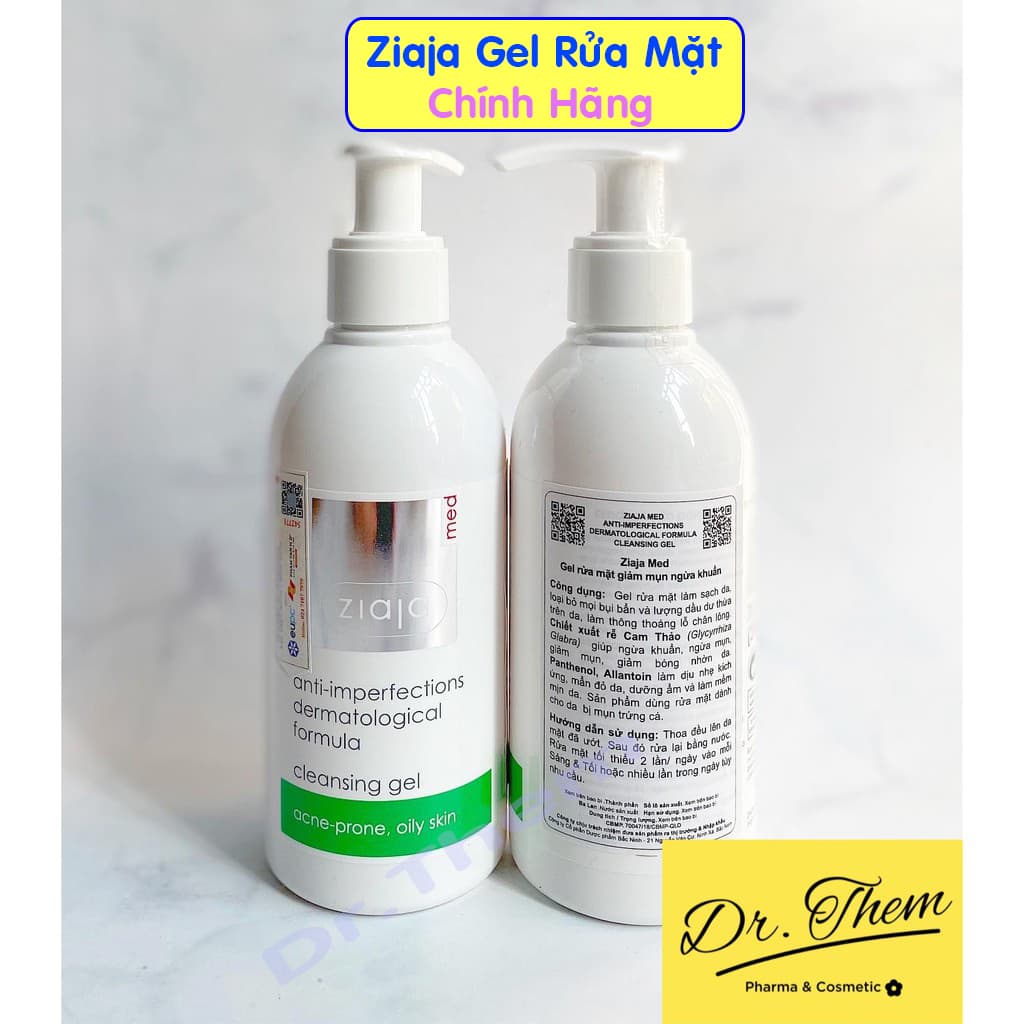 Gel Rửa Mặt Ziaja Giảm Mụn Ngừa Khuẩn - Ziaja Med Xanh Anti Imperfections Formula Cleansing - Sữa Rửa Mặt