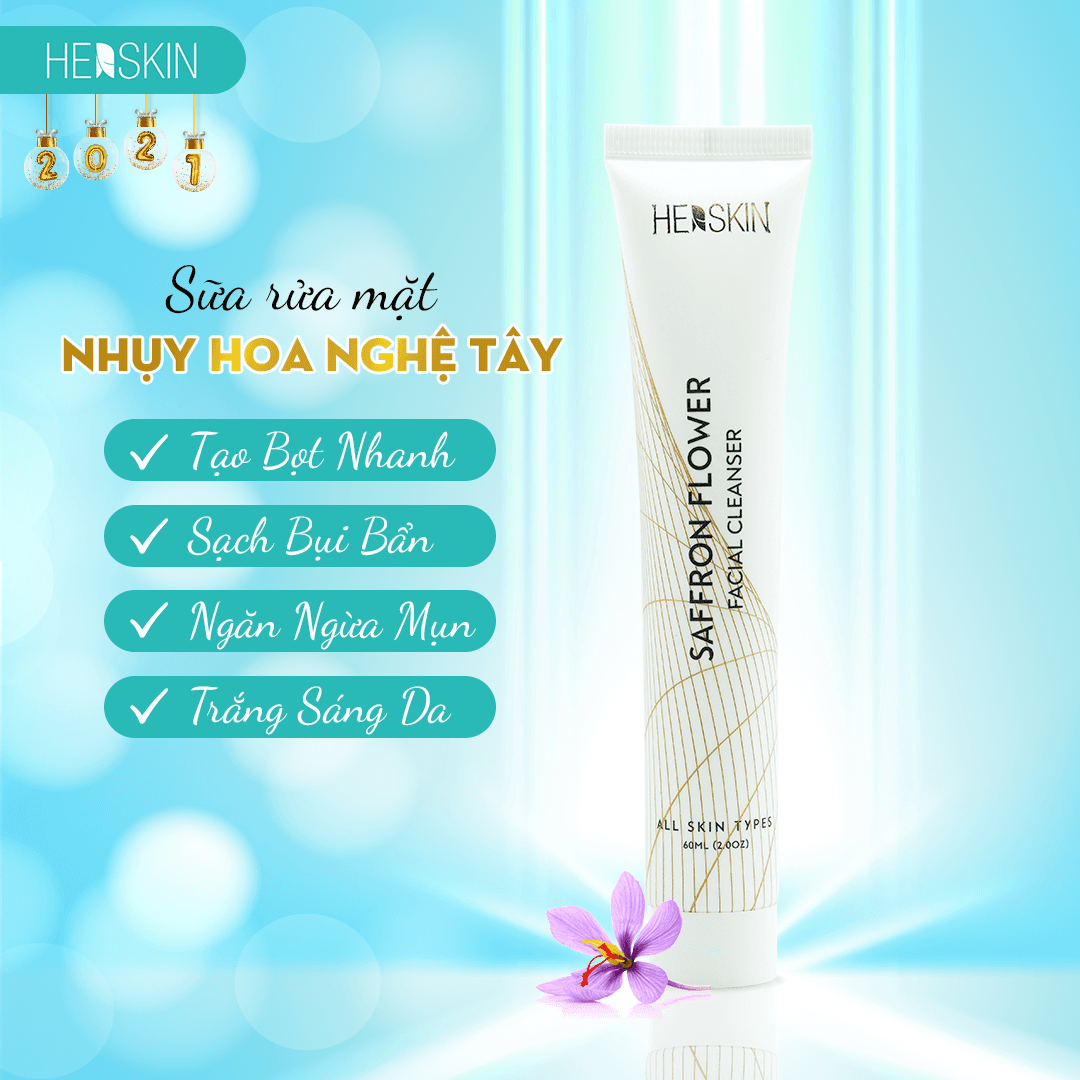 Sữa rửa mặt HER SKIN dưỡng trắng da - ngừa mụn - sạch nhờn chiết xuất từ nhụy hoa nghệ tây Saffron - Princess White 60ml