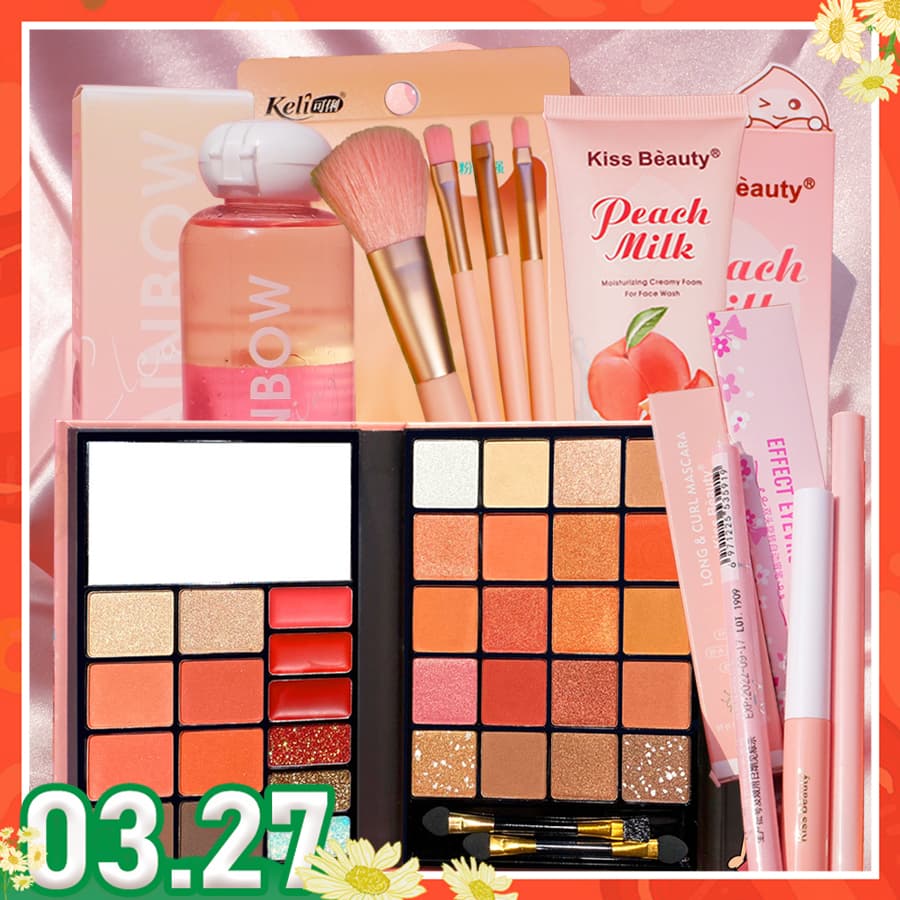 [HCM]【Kiss Belle Shop】Trọn bộ mỹ phẩm Chuẩn Kiss Beauty (1x Bàn chải Phấn trang điểm bột+3x Cọ trang điểm phấn mắt+1x chì kẻ mày+1x Kẻ mắt+1x mascara+1x Tẩy trang+1x Sữa rửa mặt)