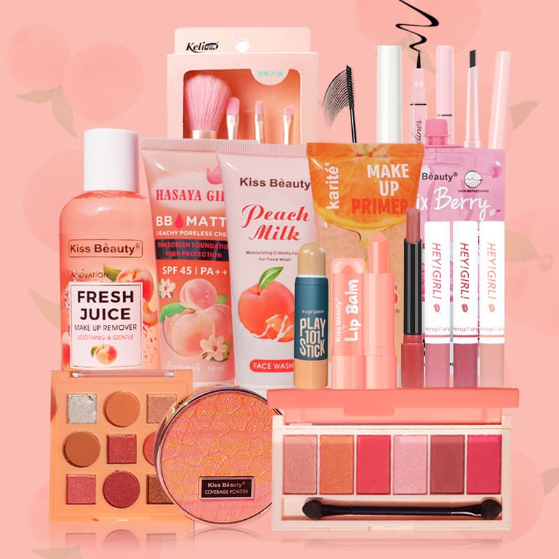 【Kiss Belle Shop】 Bộ mỹ phẩm hoàn chỉnh 18 món(Cọ trang điểm+kem dưỡng ẩm+mặt nạ+BB cream +9 phấn mắt+6 phấn mắt+mascara kẻ mắt+chì kẻ mày+4 son môi+phấn trang điểm+ son dưỡng+viền bóng+tẩy trang+sữa rửa mặt)