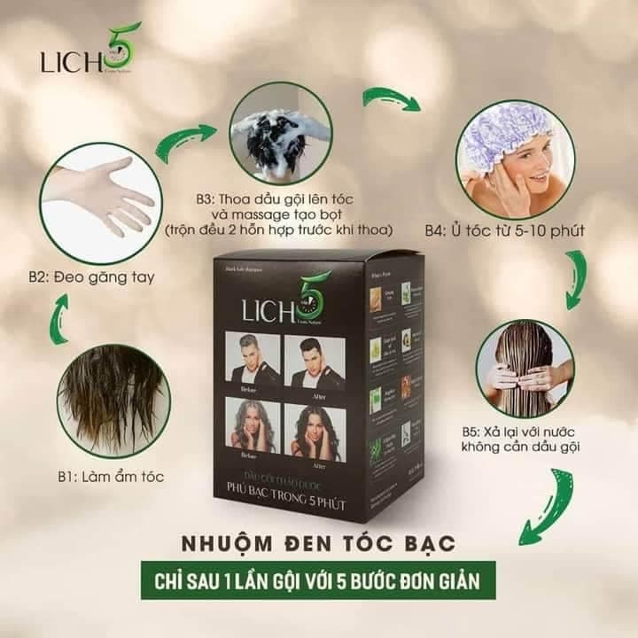 [HÀNG CHÍNH HÃNG] DẦU GỘI THẢO DƯỢC PHỦ BẠC ĐEN TÓC LICH5 (1 HỘP/10 GÓI/ MÀU ĐEN ) COCAYHOALA- BẢO NHIÊN SHOP