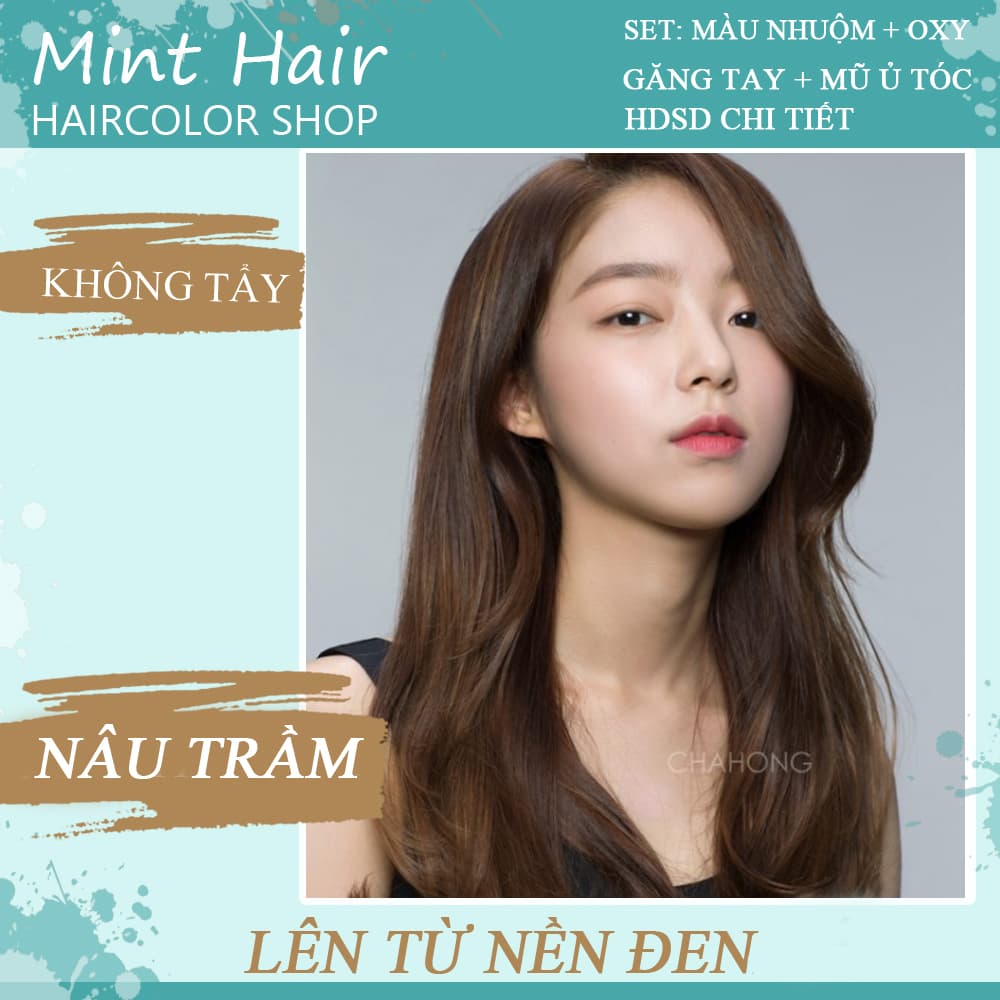 Kem Nhuộm Tóc Tại Nhà Thảo Dược Nâu Trầm-Nhuộm Trên Nền Đen- Tặng Oxy