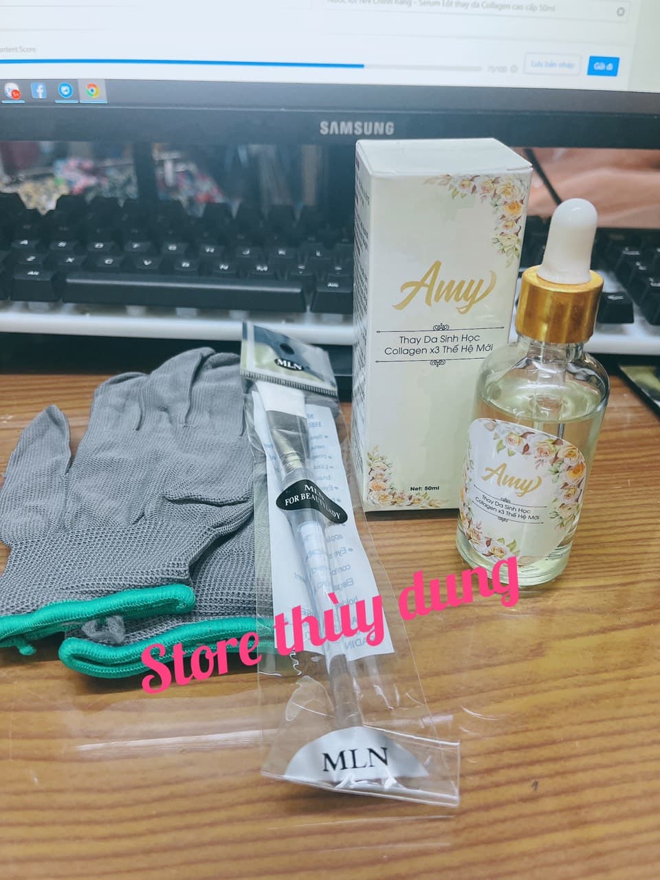 Nước lột AMY Chính hãng - Serum Lột thay da Collagen cao cấp 50ml tặng 1 bao tay vải + 1 cọ miễn ship