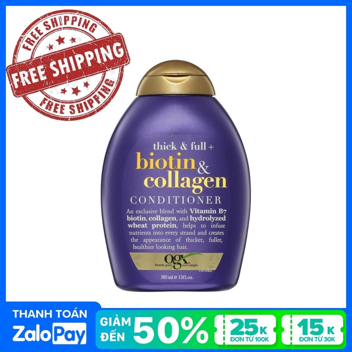 [HCM]Dầu Xả Dưỡng Tóc Dày Và Óng Mượt OGX Thick & Full + Biotin & Collagen 385ml