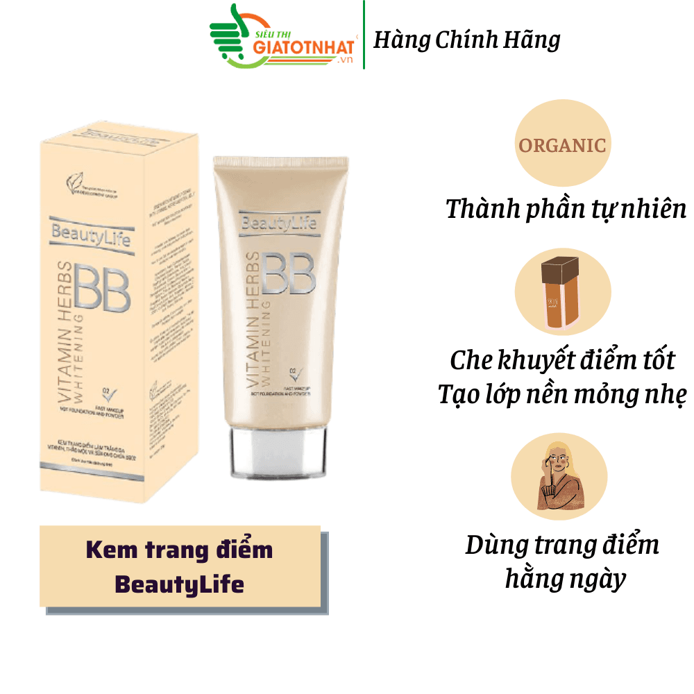 [HCM]Kem trang điểm dưỡng trắng da BB02 BeautyLife 50g