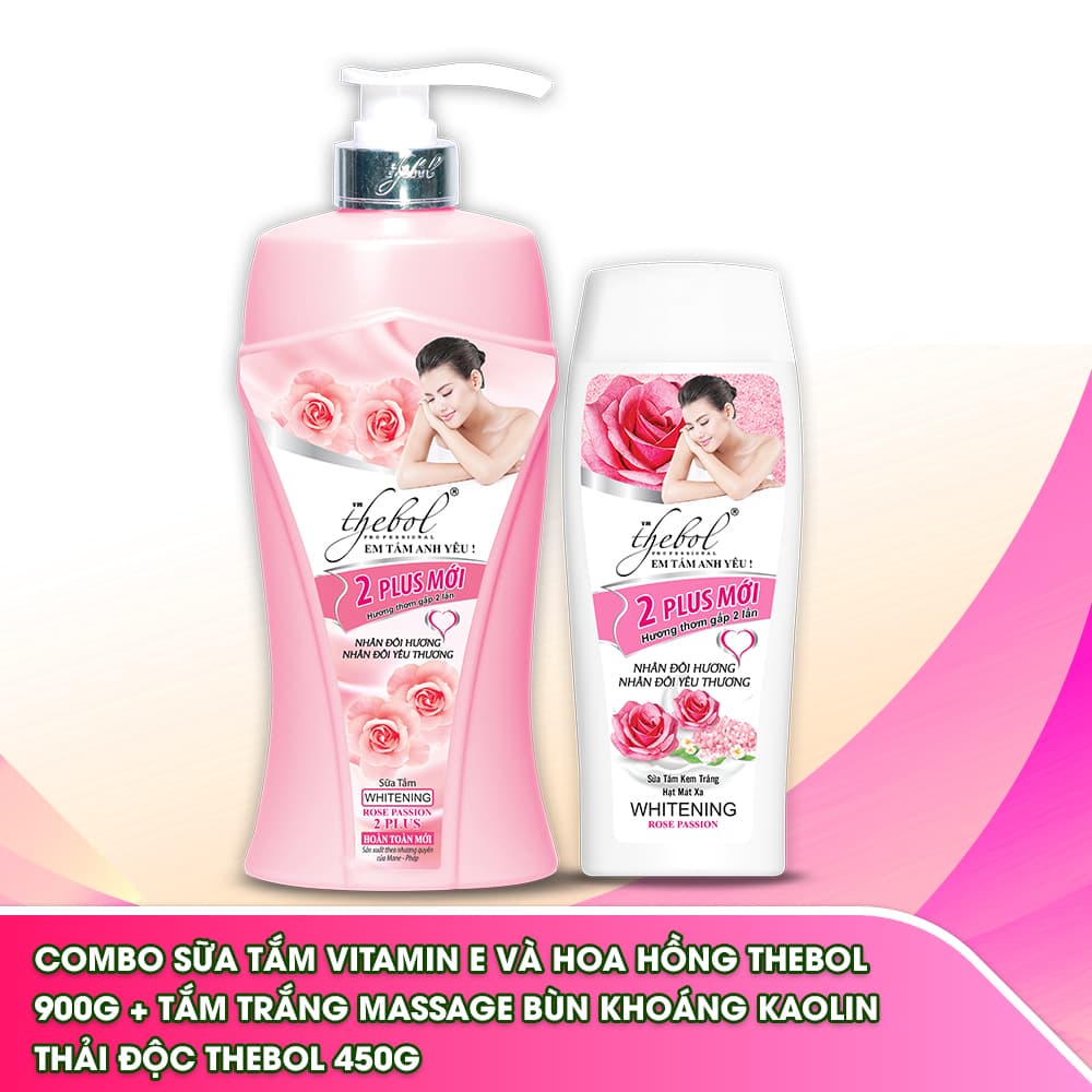 [HCM]Combo Sữa tắm thảo dược tinh chất Hoa Hồng nước hoa Thebol 2 Plus 925g + Sữa tắm kem trắng hạt massage chiết xuất Thiên Nga Trắng Thebol 226g