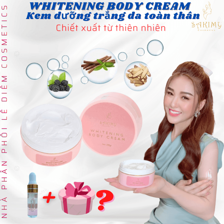 Kem dưỡng trắng da body SAKIMY whitening body cream  tặng 1chai serum kích trắng Sakimy (Chính hãng)