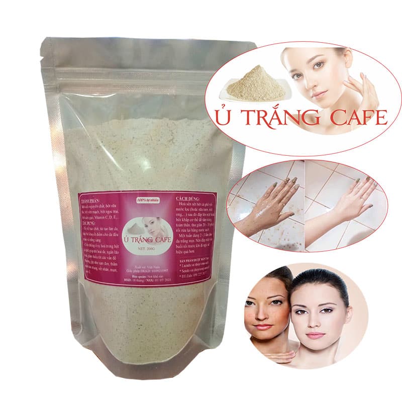 Ủ trắng Cafe- 2KG (Tặng 5 mặt nạ giấy giữ ẩm trắng da)