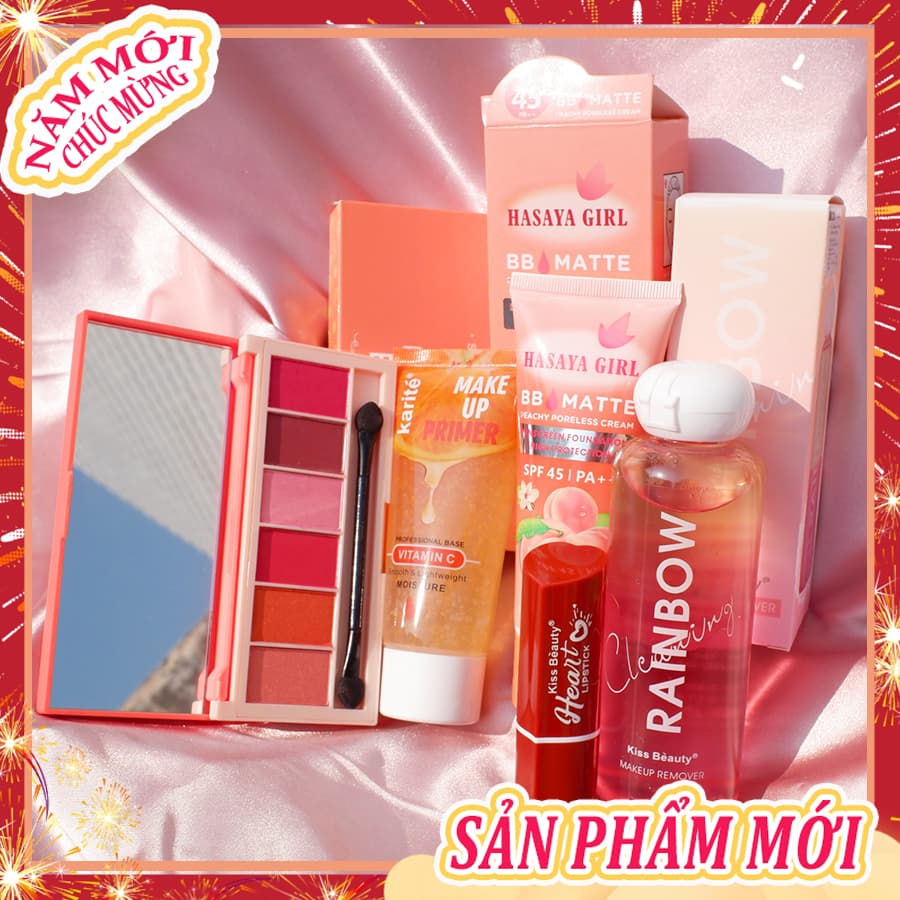 [HCM]【Kiss Belle Shop】Bộ mỹ phẩm Kiss Beauty-5 món đầy đủ(Kem cách ly Trong suốt+kem BB+6 bóng mắt+Son môi+Dầu tẩy trang dạng nước)