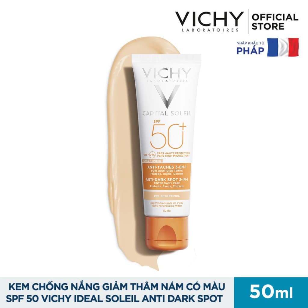 [HCM]Vichy - Kem Chống Nắng ngăn sạm da giảm thâm nám (Có Màu) SPF 50 Vichy Ideal Soleil UVB+UVA Anti Dark Spot 50ml [Mẫu Mới]
