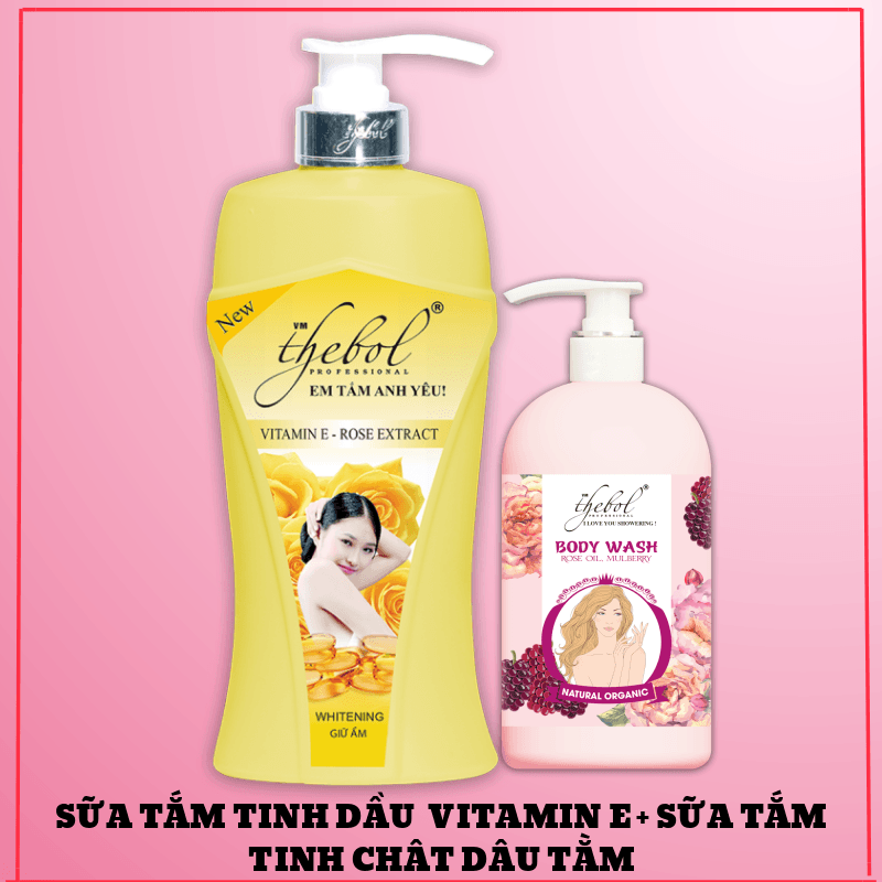 [HCM]Sữa Tắm Vitamin E Hoa Hồng Dưỡng Ẩm Trắng Da Tinh Chất Nước Hoa Thebol 1200g + Sữa Tắm Hoa Hồng Dâu Tằm Tinh Dầu Thơm Thảo Dược Dưỡng Ẩm Trắng Sáng Da Thơm mềm mịn Thebol