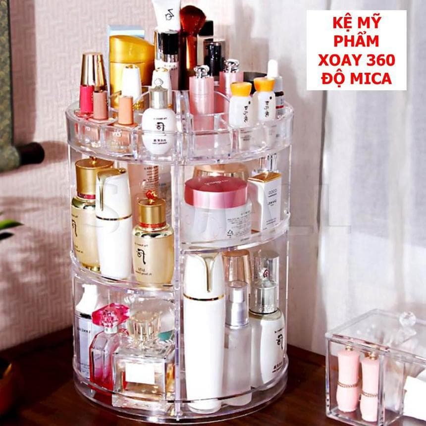Hộp đựng đồ trang điểm Kệ mỹ phẩm trang điểm xoay 360 độ Mica giúp góc làm đẹp thêm gọn gàng sang trọng bảo hành 1 đổi 1 trên toàn quốc Mã SP 362