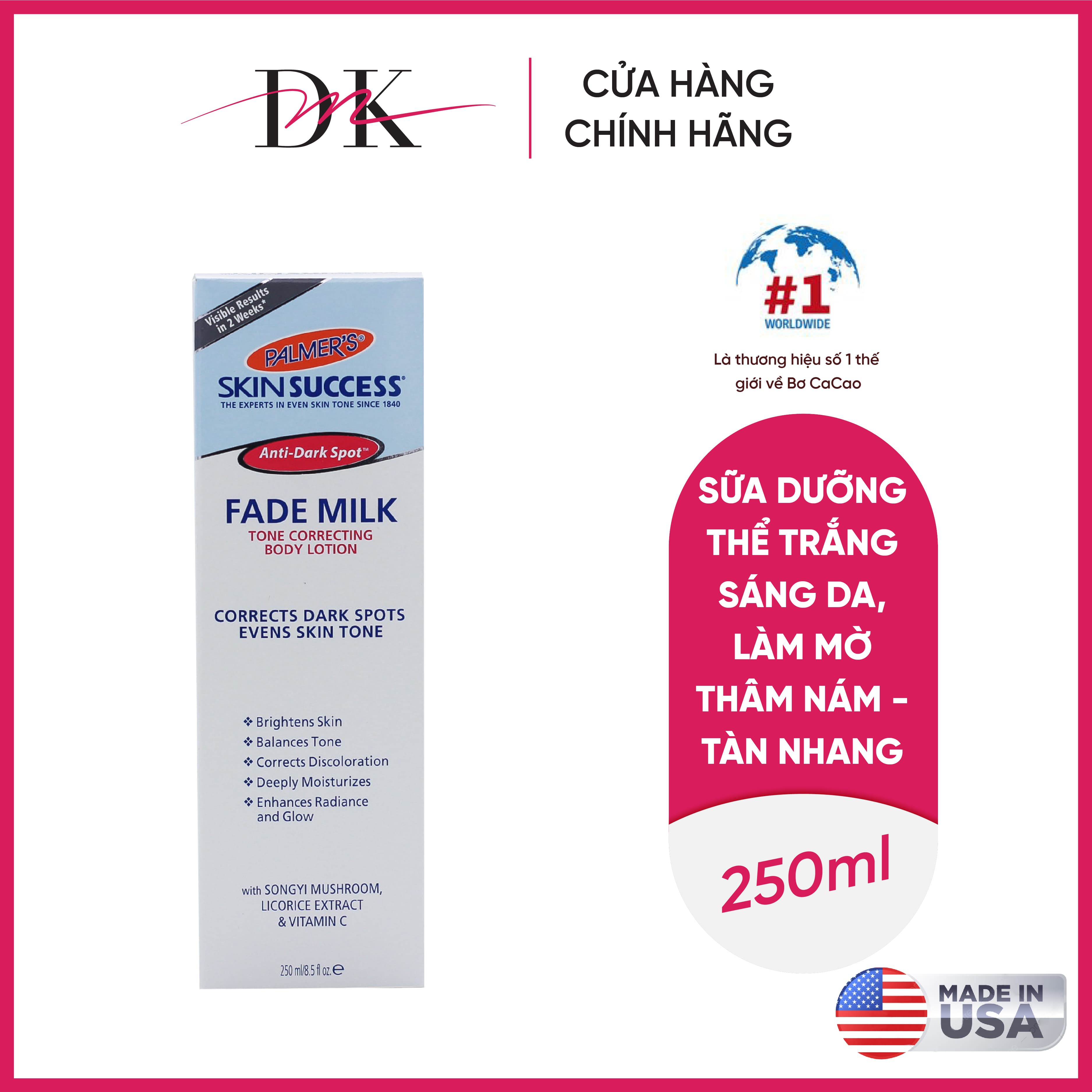 [HCM]Sữa dưỡng thể trắng sáng da làm mờ thâm nám – tàn nhang Palmer’s  250ml
