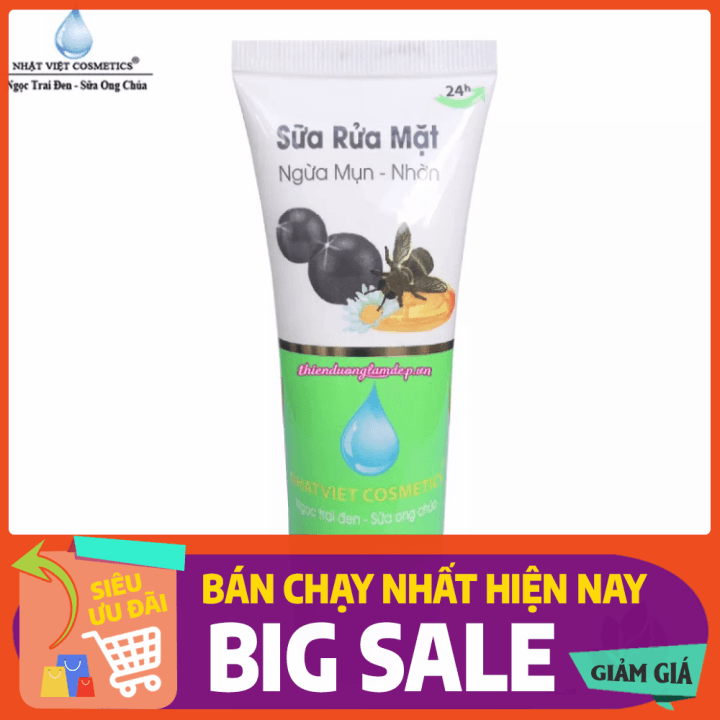 [HCM]Sữa rửa mặt ngừa Mụn - Nhờn Ngọc trai đen - Sữa ong chúa Nhật Việt 60ml (Trắng - Xanh)