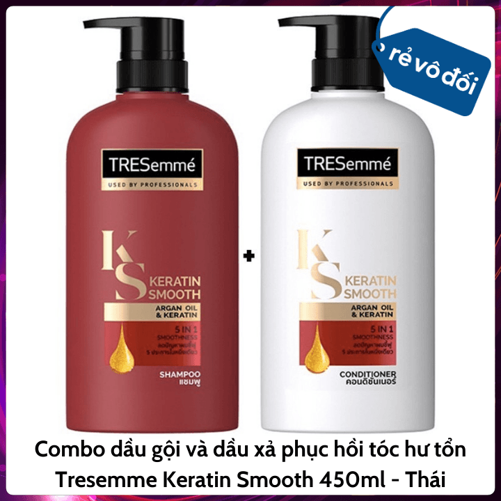Combo dầu gội và dầu xả phục hồi tóc hư tổn Tresemme Keratin Smooth 450ml | Thái Lan