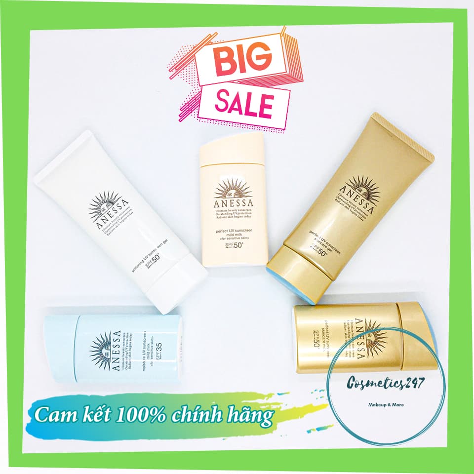 Kem chống nắng Anessa Perfect UV Sunscreen Skincare Milk SPF 50+ PA++ dành cho Da Dầu & Da Dầu Mụn màu vàng 60ml & 20ml