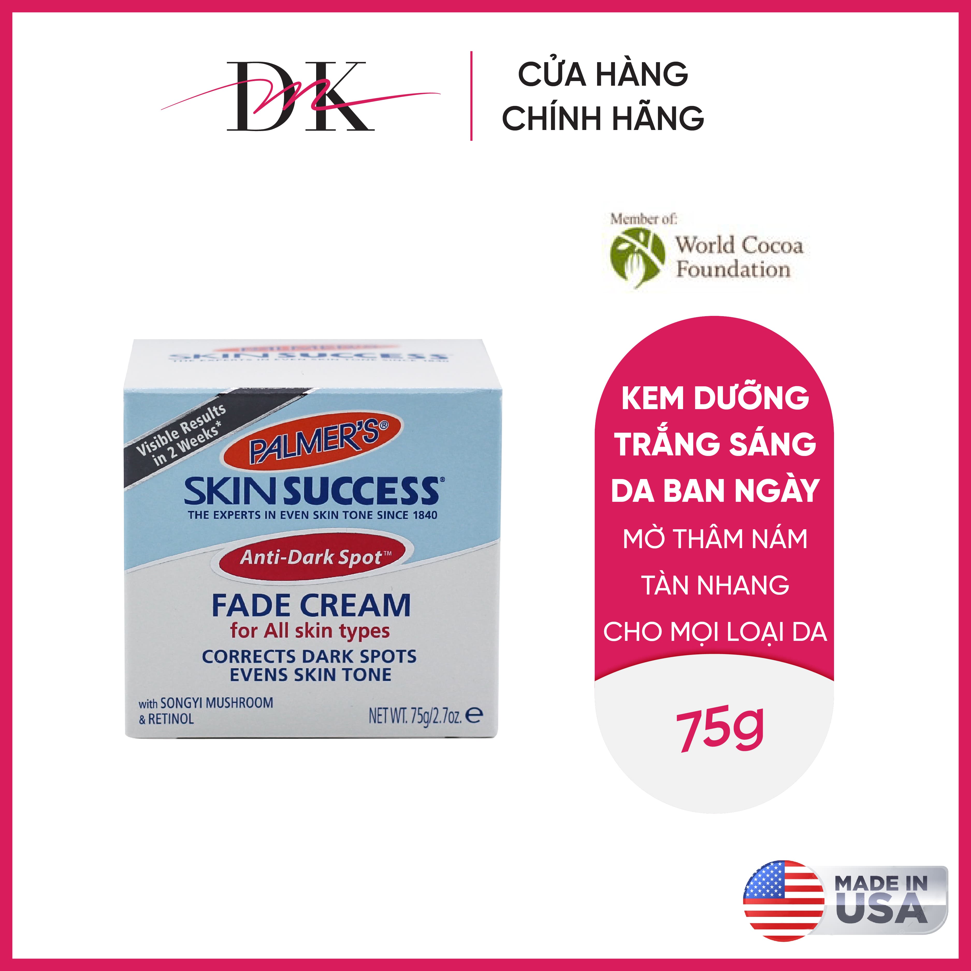 [HCM]Kem dưỡng trắng sáng da ban ngày mờ thâm nám - tàn nhang Palmers 75g