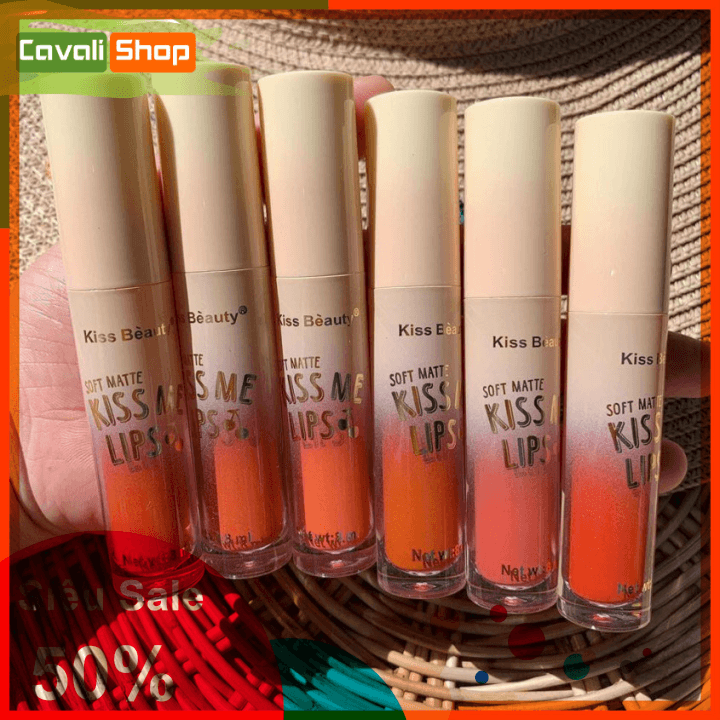 [SIÊU SALE] Set 6 cây son kem Kiss Beauty Kiss Me Lips - Cavali - Son kem lì chuẩn tone lâu trôi
