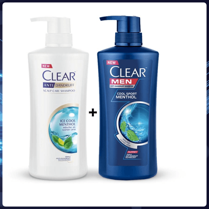Combo 2 chai dầu gội đầu gồm clear Bạc Hà 480ml và Clear Men 450ml