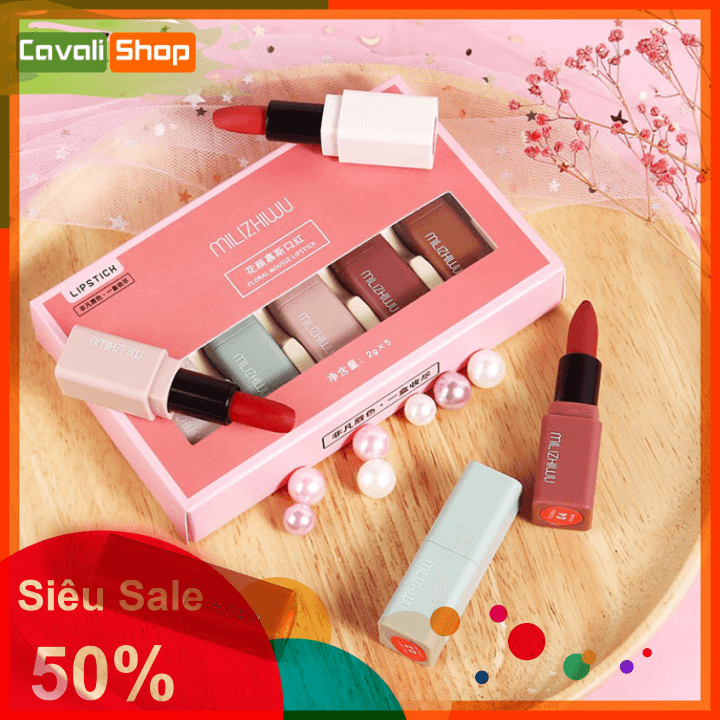 [TẶNG KEM DƯỠNG DA TAY] Set 5 son thỏi lì Milizhiwu nội địa Trung - CAVALI - Set son CHÍNH HÃNG tone màu hot trend
