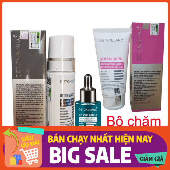[HCM]Combo chăm sóc da mụn Detox Blanc chính hãng: Mặt nạ thải độc Serum mụn và Sữa rửa mặt sinh học