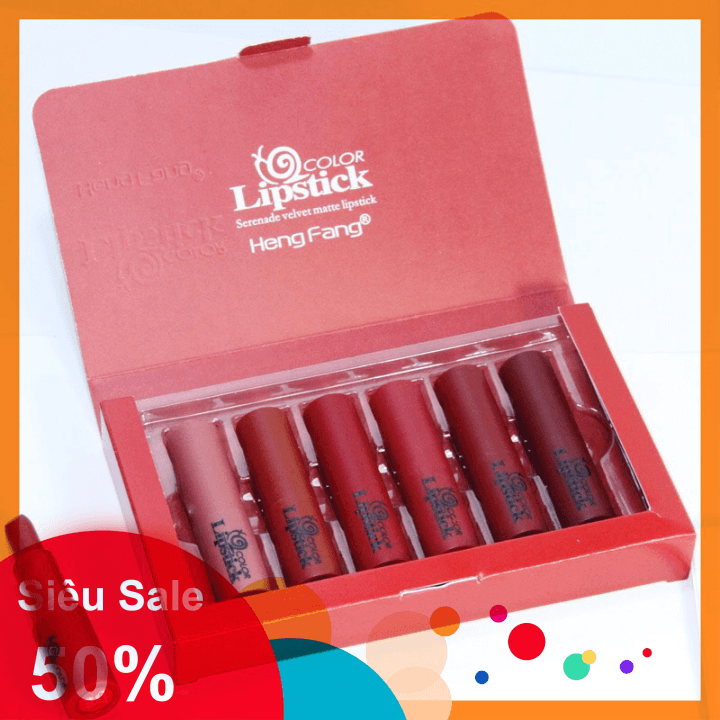 [TẶNG KEM DƯỠNG DA TAY] Set son thỏi lì 6 cây Hengfang Lipstick - CAVALI - Chất son sáp mịn lì không khô môi