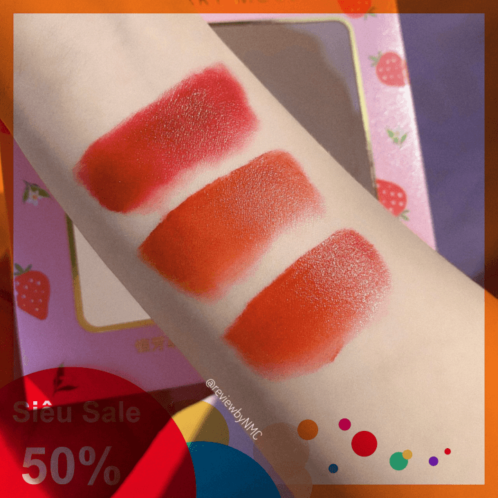 [TẶNG KÈM GƯƠNG] Set son kem Hengfang Strawberry Mousse - Cavali - Tone màu chuẩn son kem lì không khô môi