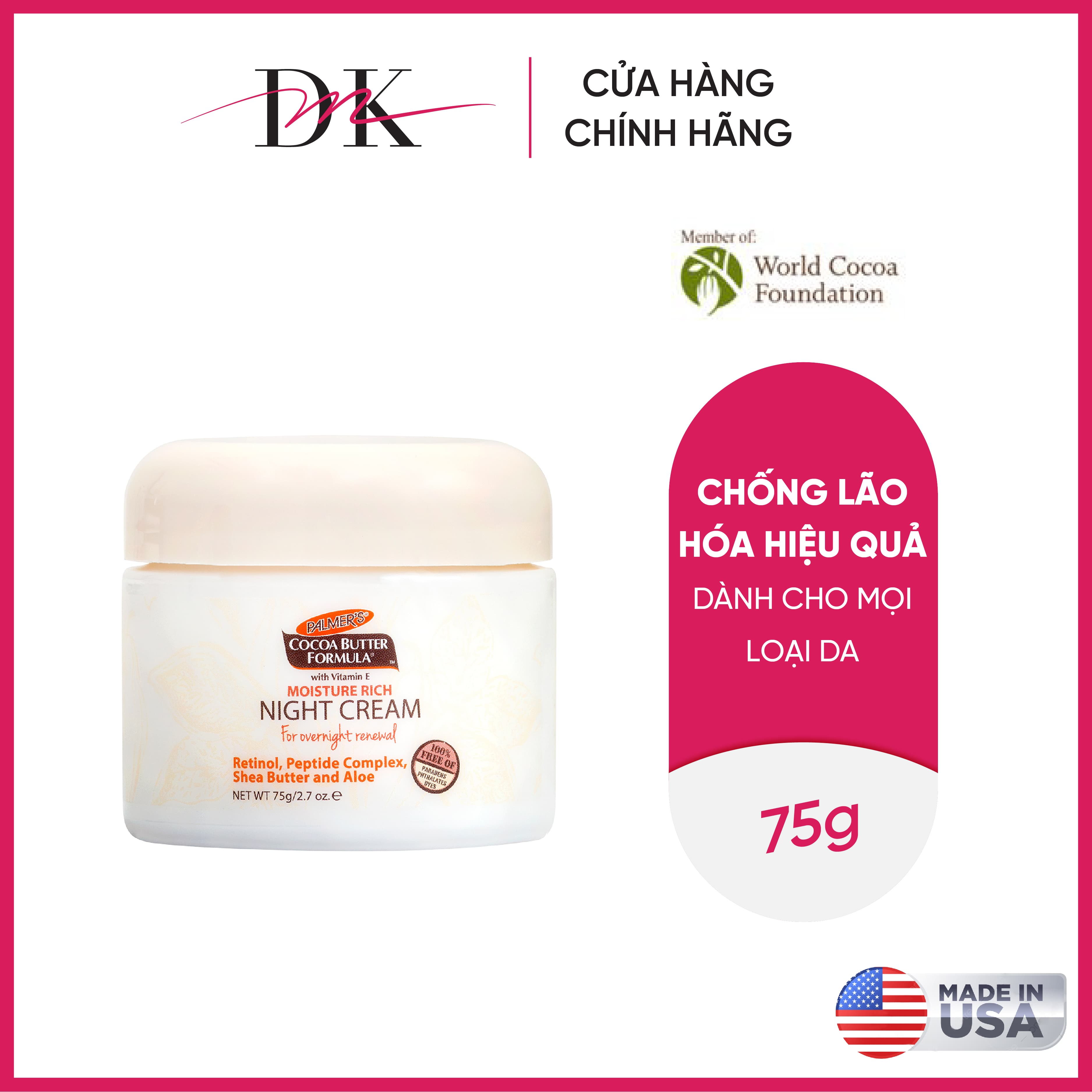 [HCM]Kem dưỡng ẩm sâu và ngăn ngừa lão hóa ban đêm Palmers 75g