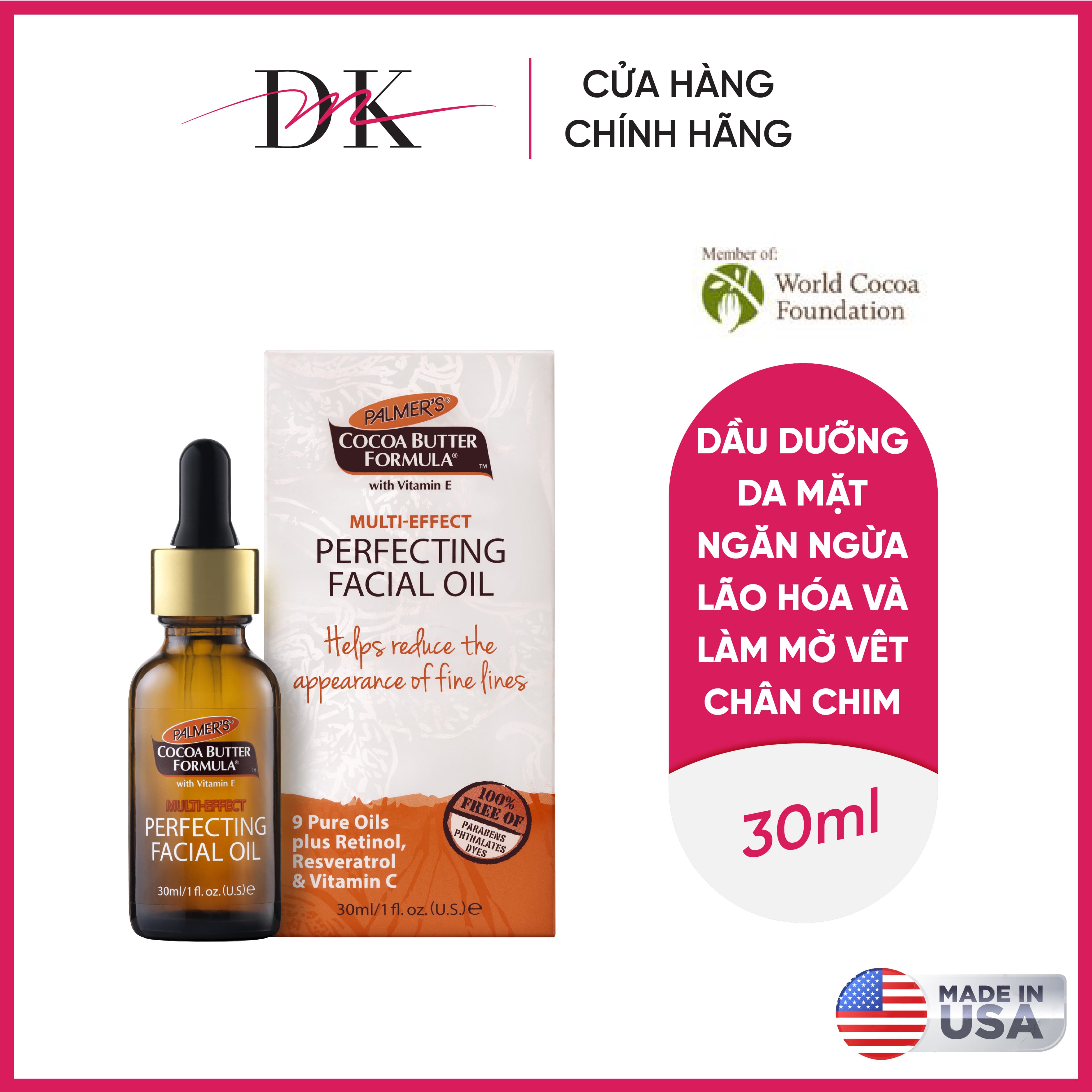 [HCM]Dầu dưỡng da mặt ngăn ngừa lão hóa và làm mờ vết chân chim Palmers 30ml