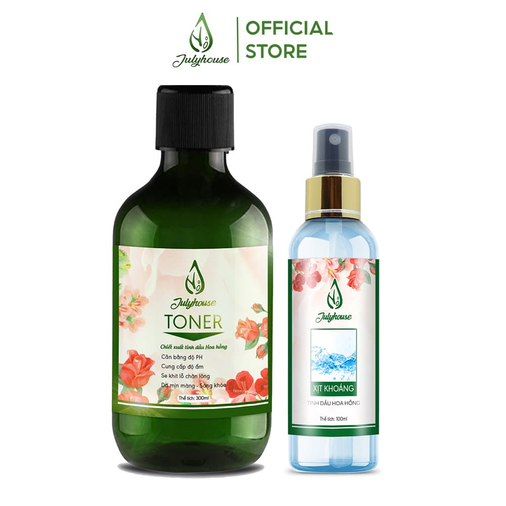 [HCM]Bộ chăm sóc da mặt Xịt khoáng 100ml và Toner 300ml chiết xuất tinh dầu Hoa Hồng JULYHOUSE