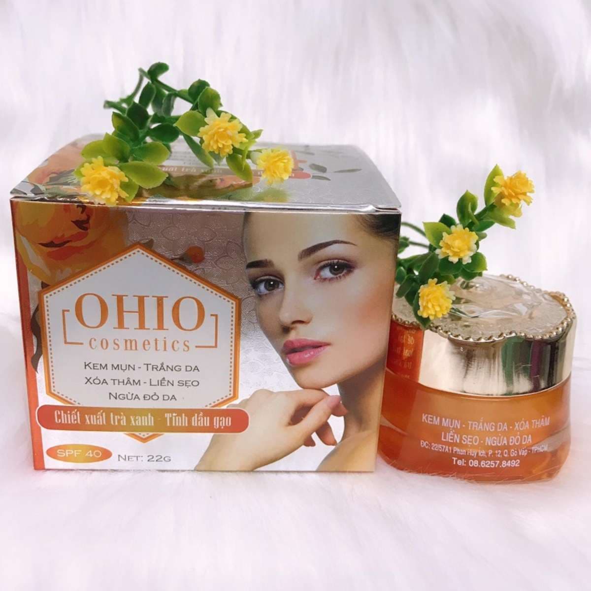 [HCM]Kem trị Mụn - Trắng da - Xóa thâm - Liền sẹo - Ngừa đỏ da- chiết xuất Trà Xanh - Tinh Dầu Gạo OHIO Cosmetics (22g)