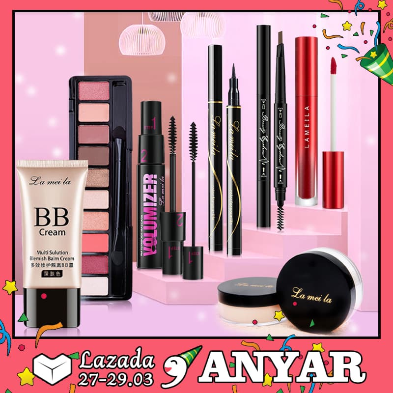 ANYAR-Bộ trang điểm cá nhân LAMEILA 7 món tiện lợi Kem BB che khuyết điểm + Phấn phủ + Phấn mắt + Mascara + Chì kẻ mày + Bút dạ kẻ mắt + Son kem bộ makeup đầy đủ set trang điểm[Có quà tặng miễn phí]