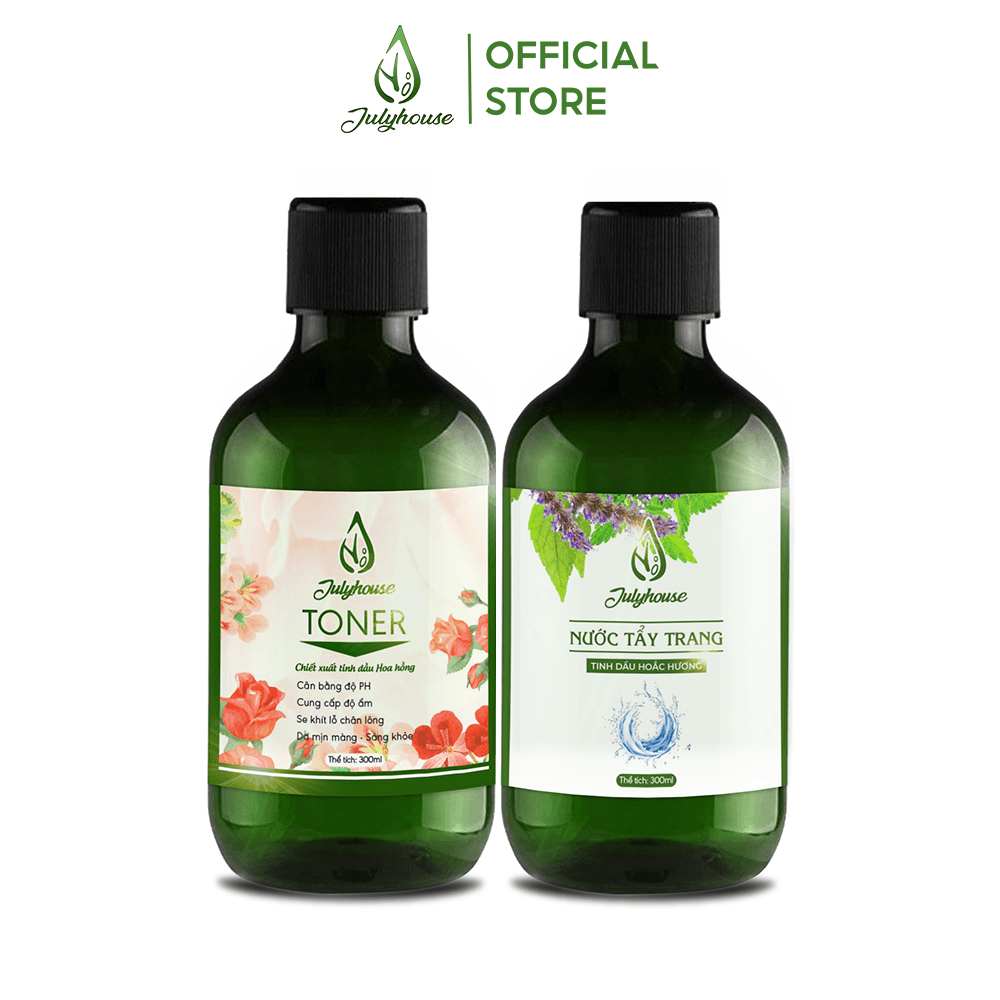 [HCM]Combo làm sạch sâu da mặt Tẩy trang và Toner dưỡng ẩm từ tinh dầu Hoắc Hương và tinh dầu Hoa Hồng 300ml/chai JULYHOUSE