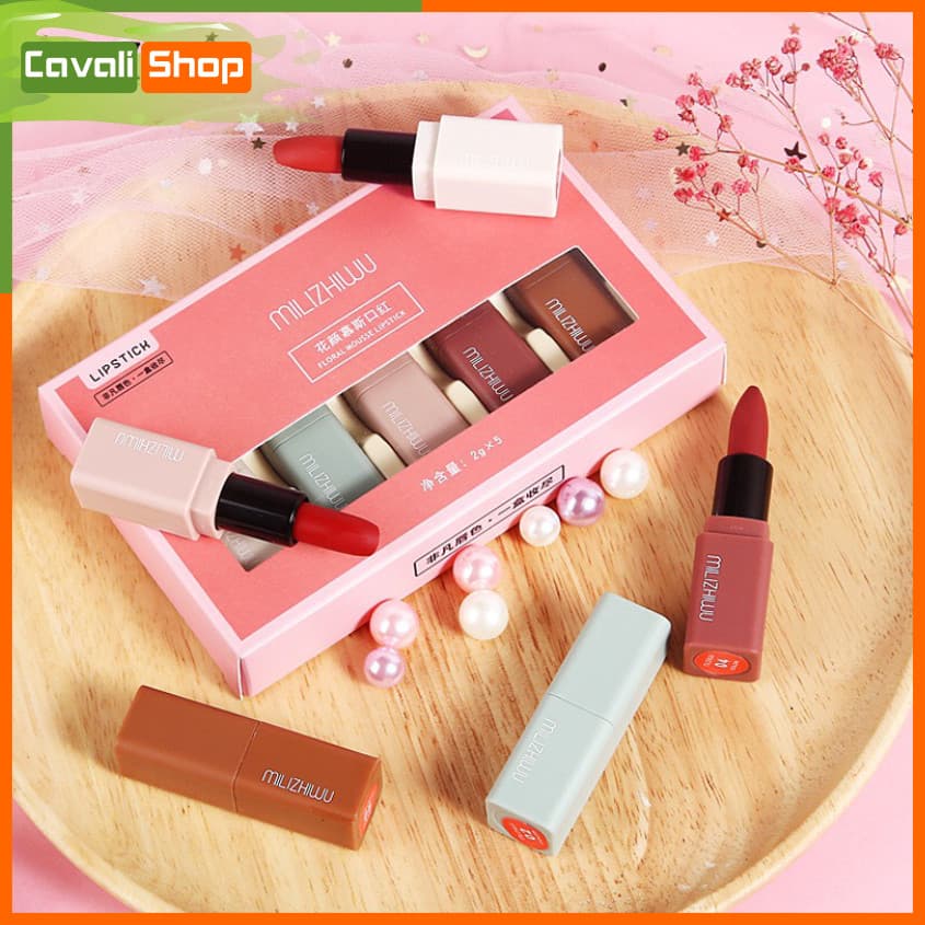 [TẶNG KEM DƯỠNG DA TAY] Set 5 son thỏi lì Milizhiwu nội địa Trung - CAVALI - Set son CHÍNH HÃNG tone màu hot trend