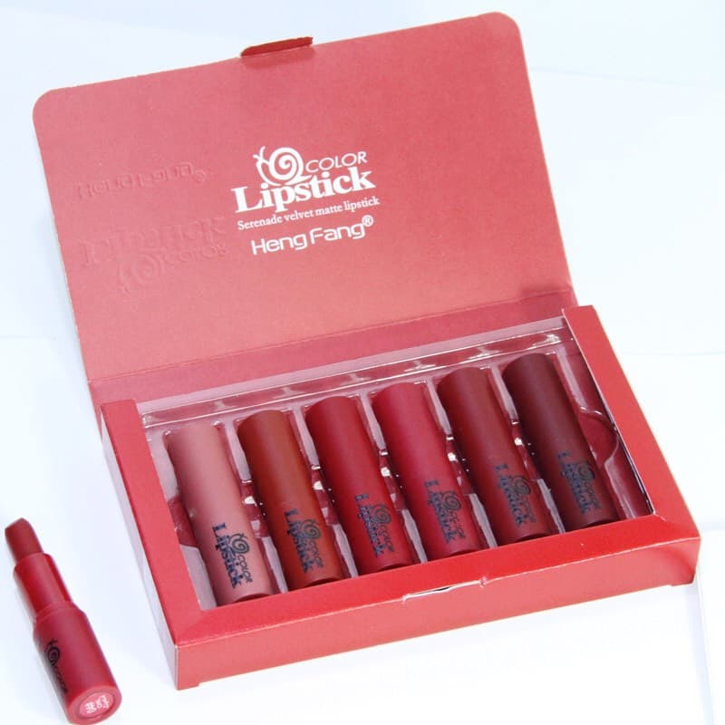 [TẶNG KEM DƯỠNG DA TAY] Set son thỏi lì 6 cây Hengfang Lipstick - CAVALI - Chất son sáp mịn lì không khô môi