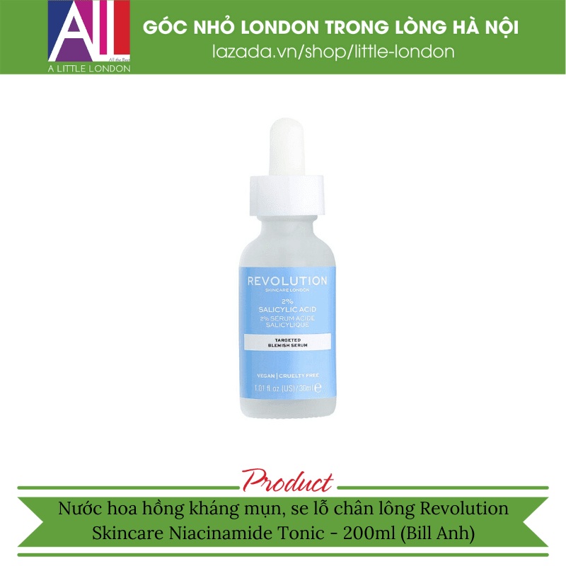 Tinh chất BHA kháng mụn Revolution Skincare 2% Salicylic Acid Targeted Blemish Serum 30ml (Bill Anh)