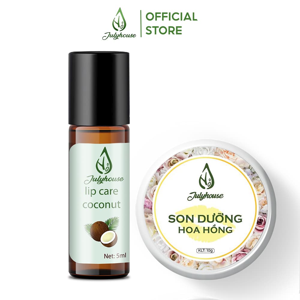 [HCM]Son dưỡng Dầu Dừa dưỡng môi ban đêm và son dưỡng tinh dầu Hoa Hồng ban ngày giúp môi hào hào khỏe khoắn không bị nứt nẻ JULYHOUSE