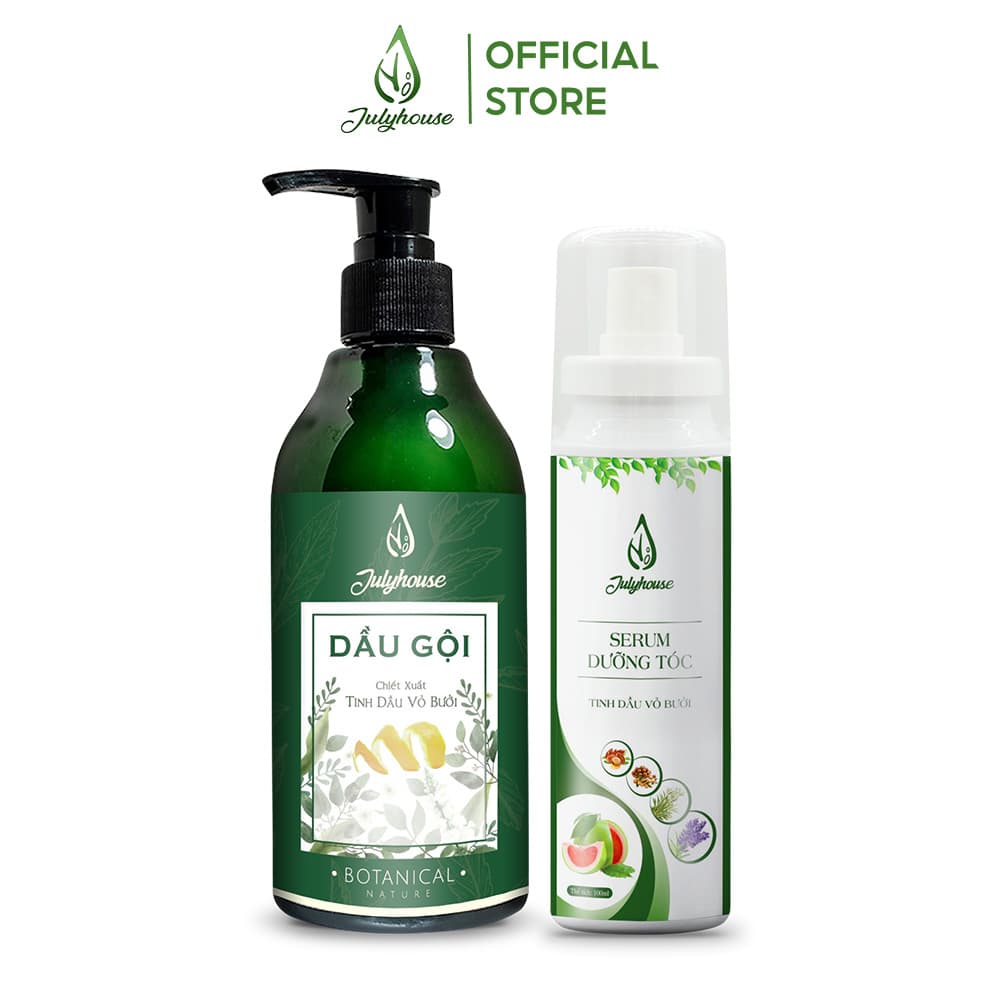 [HCM]Bộ chăm sóc tóc: Dầu gội bưởi cao cấp 300ml và Serum xịt dưỡng tóc 100ml JULYHOUSE