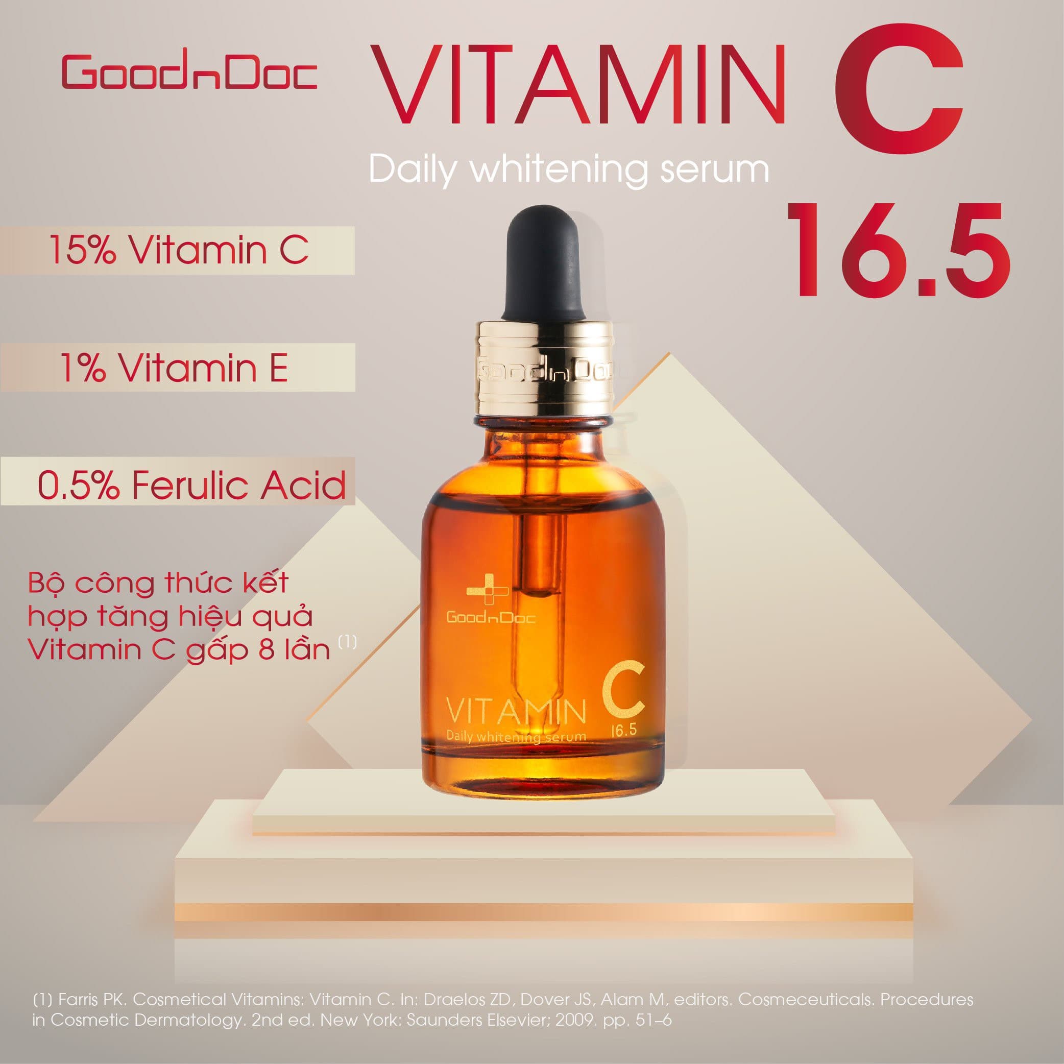 Serum tinh chất dưỡng trắng sáng da giảm thâm nám sạm da chống lão hóa Goodndoc Vitamin C 16.5 Daily Whitening Serum 30ml hàng nhập khẩu chính hãng có tem phụ qr